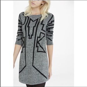 Express Aztec Geometric Grey Sweater Dress SZ sm !